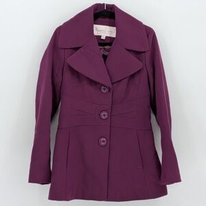Jessica Simpson Medium $158 Plum Purple Wide Collar Button Front Peacoat Jacket‎